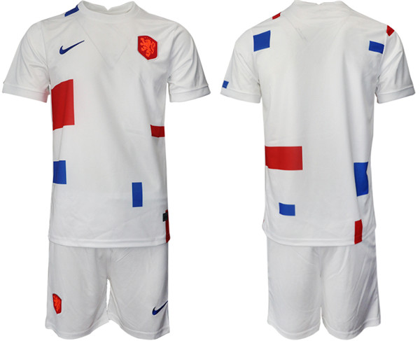 Men's Netherlands Blank White Away Soccer Jersey Suit